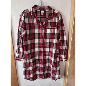 Hanna Andersson Womens Red Plaid Flannel Nightshirt Button Front Cotton Small